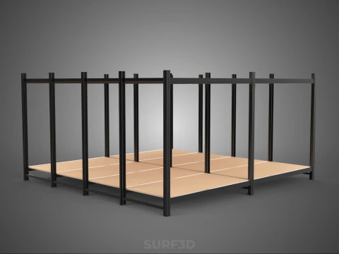 MODULAR DISPLAY FRAME WAREHOUSE SHELVING STORAGE RACK WOOD METAL 3D Model