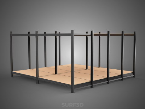 MODÜLER EKRAN ÇERÇEVE DEPO RAF DEPOLAMA RAF AHŞAP METAL 3D Model