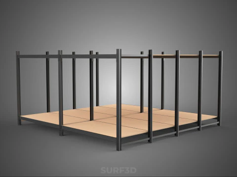MODULAR DISPLAY FRAME WAREHOUSE SHELVING STORAGE RACK WOOD METAL 3D Model