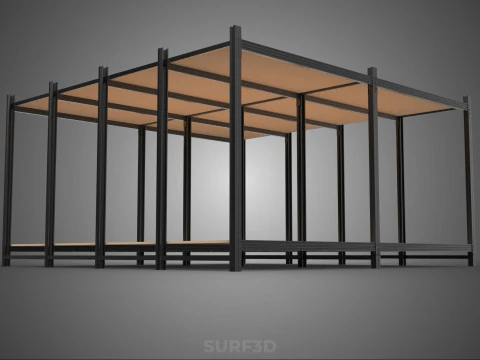 MODULAR DISPLAY FRAME WAREHOUSE SHELVING STORAGE RACK WOOD METAL 3D Model