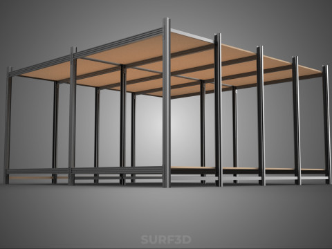 MODÜLER EKRAN ÇERÇEVE DEPO RAF DEPOLAMA RAF AHŞAP METAL 3D Model