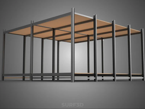 MODULAR DISPLAY FRAME WAREHOUSE SHELVING STORAGE RACK WOOD METAL 3D Model