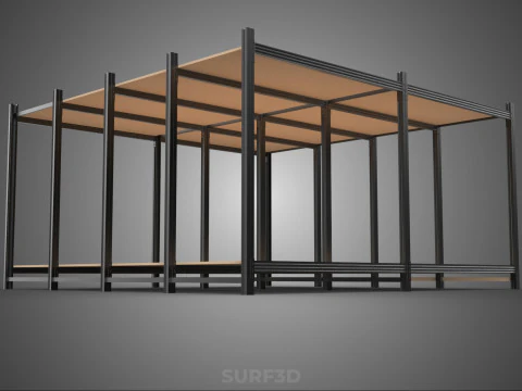 MODULAR DISPLAY FRAME WAREHOUSE SHELVING STORAGE RACK WOOD METAL 3D Model