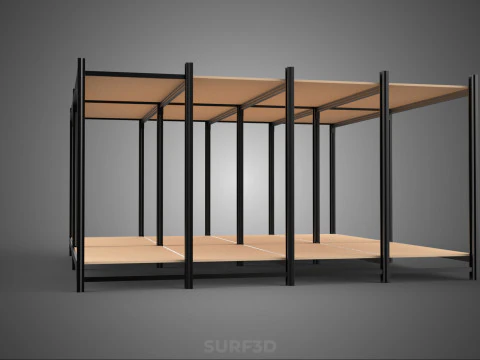MODULAR DISPLAY FRAME WAREHOUSE SHELVING STORAGE RACK WOOD METAL 3D Model