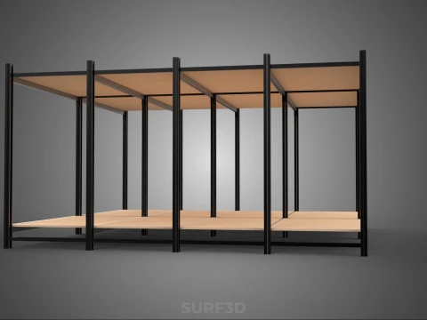 MODULAR DISPLAY FRAME WAREHOUSE SHELVING STORAGE RACK WOOD METAL 3D Model