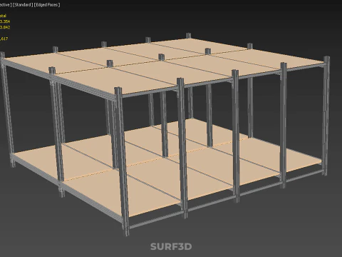 MODULAR DISPLAY FRAME WAREHOUSE SHELVING STORAGE RACK WOOD METAL 3D Model