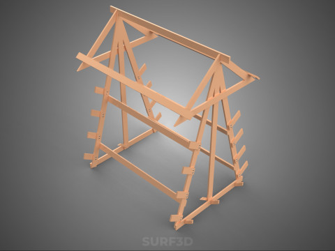 나무 목재 스탠드 프레임 디스플레이 랙 보관 팔 선반 DIY 장치 3D 모델