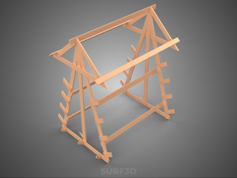 나무 목재 스탠드 프레임 디스플레이 랙 보관 팔 선반 DIY 장치 3D 모델