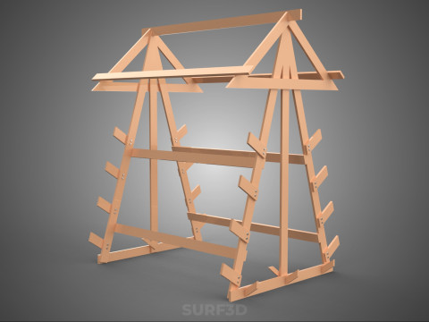 나무 목재 스탠드 프레임 디스플레이 랙 보관 팔 선반 DIY 장치 3D 모델