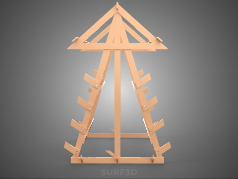 나무 목재 스탠드 프레임 디스플레이 랙 보관 팔 선반 DIY 장치 3D 모델