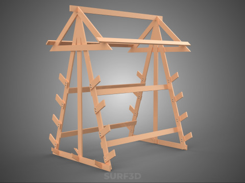 나무 목재 스탠드 프레임 디스플레이 랙 보관 팔 선반 DIY 장치 3D 모델