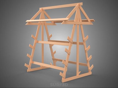 나무 목재 스탠드 프레임 디스플레이 랙 보관 팔 선반 DIY 장치 3D 모델