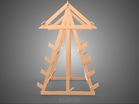 나무 목재 스탠드 프레임 디스플레이 랙 보관 팔 선반 DIY 장치 3D 모델