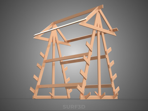 나무 목재 스탠드 프레임 디스플레이 랙 보관 팔 선반 DIY 장치 3D 모델