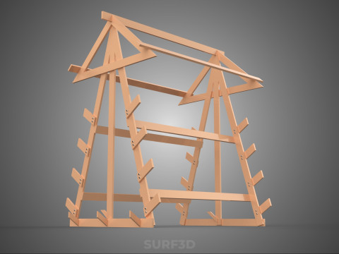 나무 목재 스탠드 프레임 디스플레이 랙 보관 팔 선반 DIY 장치 3D 모델