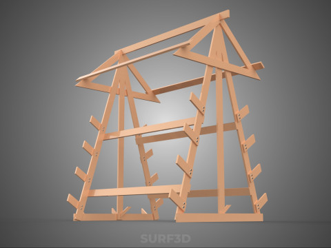 나무 목재 스탠드 프레임 디스플레이 랙 보관 팔 선반 DIY 장치 3D 모델