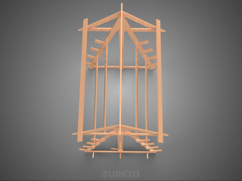 나무 목재 스탠드 프레임 디스플레이 랙 보관 팔 선반 DIY 장치 3D 모델