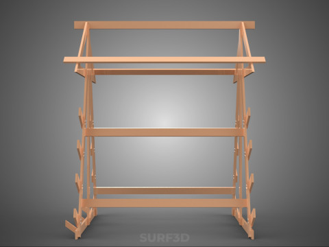 나무 목재 스탠드 프레임 디스플레이 랙 보관 팔 선반 DIY 장치 3D 모델