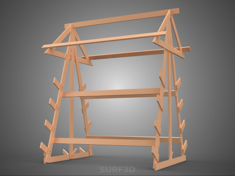 나무 목재 스탠드 프레임 디스플레이 랙 보관 팔 선반 DIY 장치 3D 모델