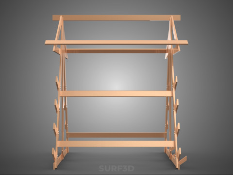 나무 목재 스탠드 프레임 디스플레이 랙 보관 팔 선반 DIY 장치 3D 모델