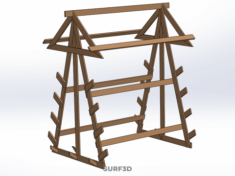 나무 목재 스탠드 프레임 디스플레이 랙 보관 팔 선반 DIY 장치 3D 모델