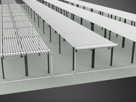 LAYOUT PARALLEL ROWS PLANT CROP FARM MODERN CULTIVATION FACTORY 3D Model