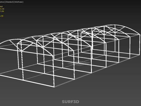 STRUCTURE CURVED GREENHOUSE HOTHOUSE GLASSHOUSE FRAME PLANT FARM 3D Model