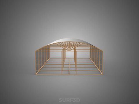 ARCHED POLYTUNNEL GREENHOUSE GLASSHOUSE WOOD FRAME PLANT FARMING 3D Model