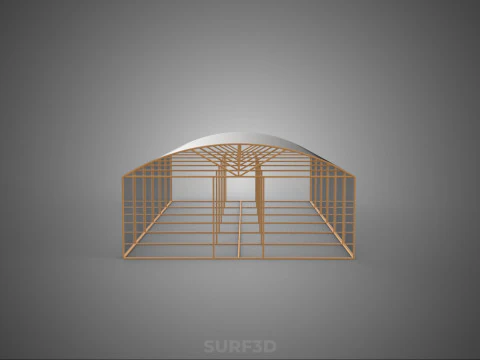 ARCHED POLYTUNNEL GREENHOUSE GLASSHOUSE WOOD FRAME PLANT FARMING 3D Model