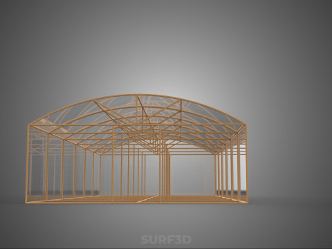 ARCHED POLYTUNNEL GREENHOUSE GLASSHOUSE WOOD FRAME PLANT FARMING 3D Model