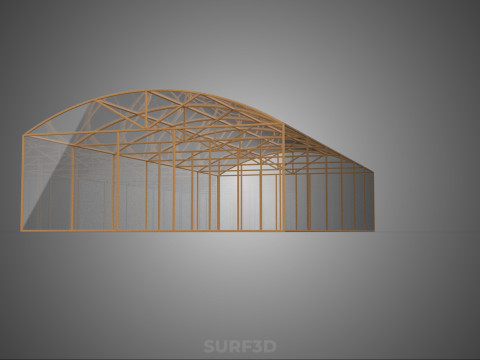 ARCHED POLYTUNNEL GREENHOUSE GLASSHOUSE WOOD FRAME PLANT FARMING 3D Model