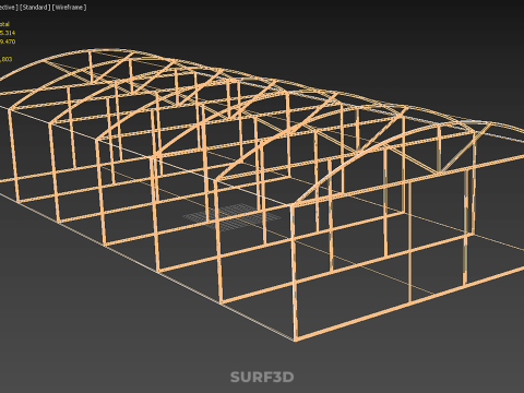 ARCHED POLYTUNNEL GREENHOUSE GLASSHOUSE WOOD FRAME PLANT FARMING 3D Model