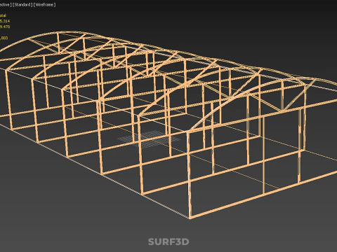 ARCHED POLYTUNNEL GREENHOUSE GLASSHOUSE WOOD FRAME PLANT FARMING 3D Model