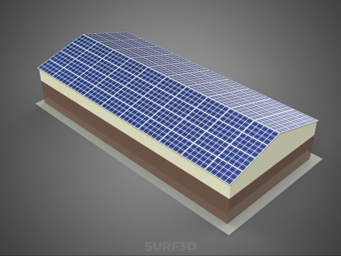 屋顶太阳能电池板供电车间车库仓库储藏室 3D 模型