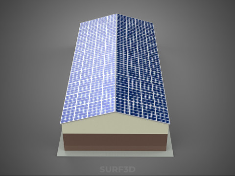 屋顶太阳能电池板供电车间车库仓库储藏室 3D 模型