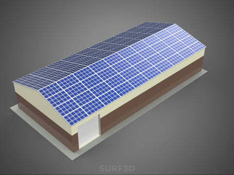 屋顶太阳能电池板供电车间车库仓库储藏室 3D 模型