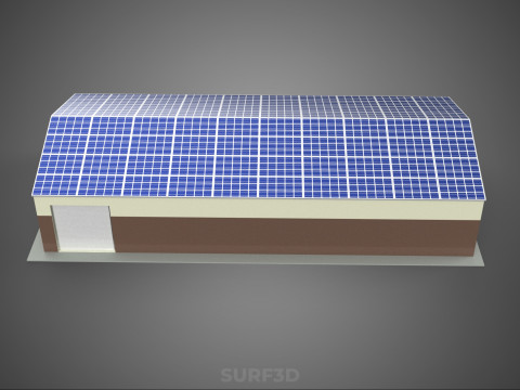 屋顶太阳能电池板供电车间车库仓库储藏室 3D 模型