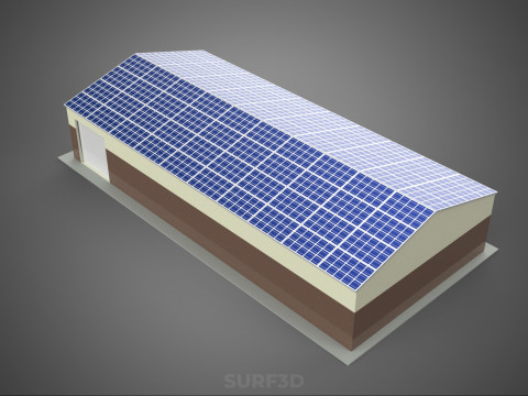 屋顶太阳能电池板供电车间车库仓库储藏室 3D 模型