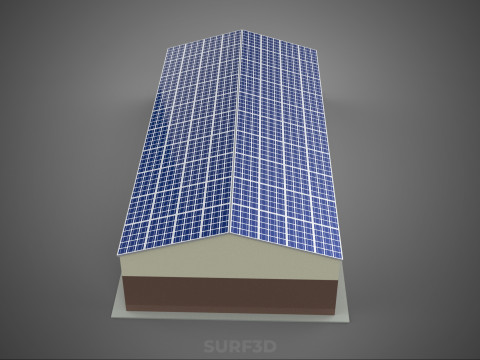 屋顶太阳能电池板供电车间车库仓库储藏室 3D 模型