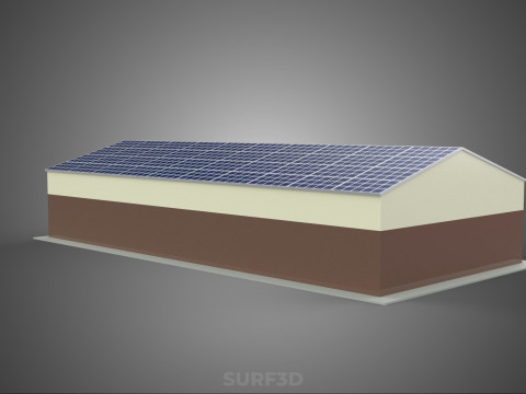 屋顶太阳能电池板供电车间车库仓库储藏室 3D 模型