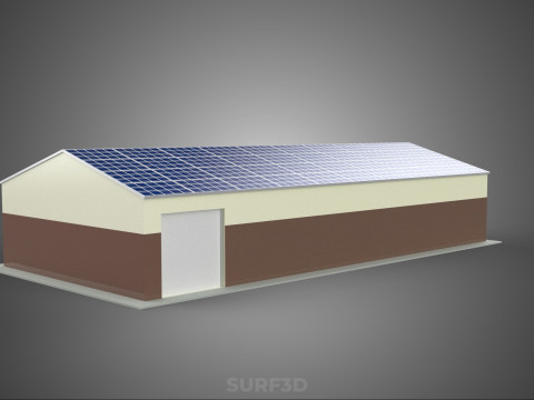屋顶太阳能电池板供电车间车库仓库储藏室 3D 模型