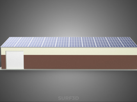 屋顶太阳能电池板供电车间车库仓库储藏室 3D 模型