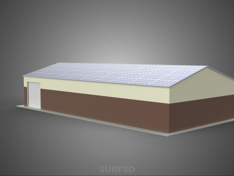 屋顶太阳能电池板供电车间车库仓库储藏室 3D 模型
