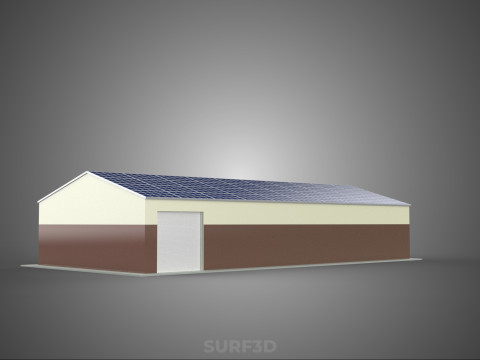 屋顶太阳能电池板供电车间车库仓库储藏室 3D 模型