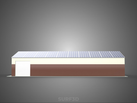 屋顶太阳能电池板供电车间车库仓库储藏室 3D 模型
