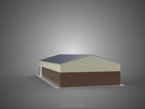 屋顶太阳能电池板供电车间车库仓库储藏室 3D 模型