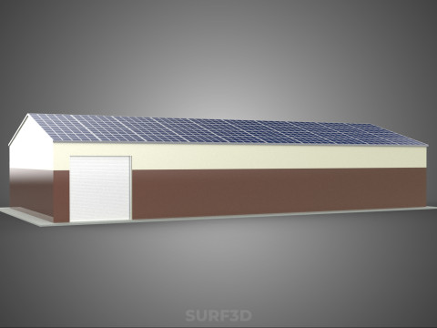 屋顶太阳能电池板供电车间车库仓库储藏室 3D 模型