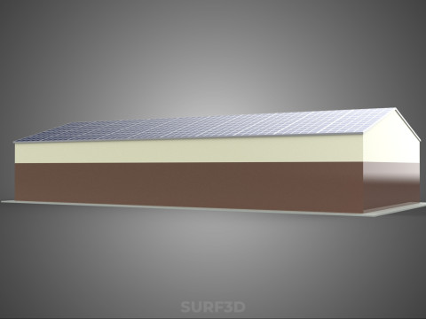 屋顶太阳能电池板供电车间车库仓库储藏室 3D 模型