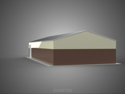屋顶太阳能电池板供电车间车库仓库储藏室 3D 模型