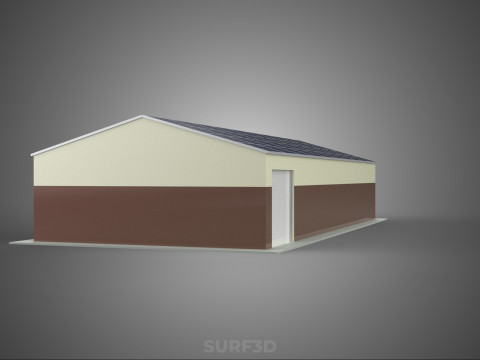 屋顶太阳能电池板供电车间车库仓库储藏室 3D 模型